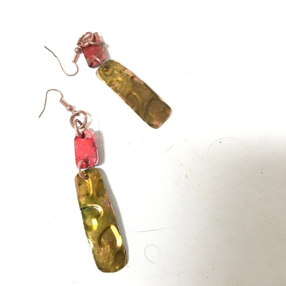 Green Red Pure Hand Painted Solid Copper Dangle Earrings Boho Christmas Gift - Picture 13 of 13
